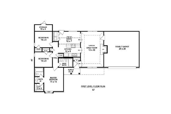 Floor Plan - Main Floor for Ranch House Plan #81-13853 - 3 bed, 2 bath