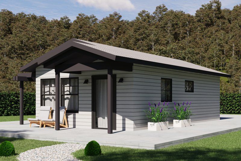 House Blueprint - Exterior - Front Elevation 3 for Ranch House Plan #1106-125 - 1 bed, 1 bath