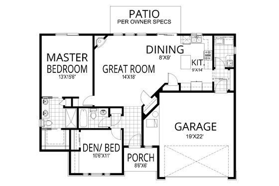 Floor Plan - Main Floor for Bungalow House Plan #112-272 - 2 bed, 2 bath