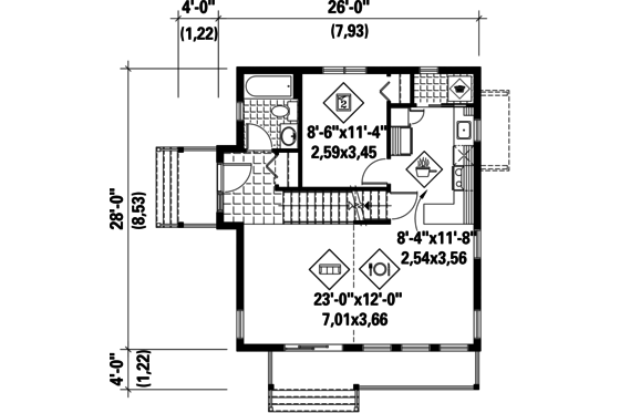 Floor Plan - Main Floor for Modern House Plan #25-4364 - 2 bed, 2 bath