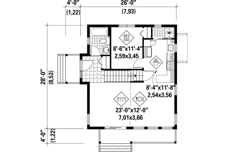 Dream House Plan - Floor Plan - Main Floor for Modern House Plan #25-4364 - 2 bed, 2 bath