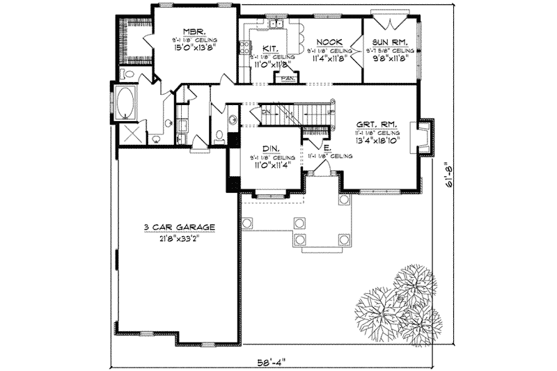House Blueprint - Floor Plan - Main Floor for Colonial House Plan #70-627 - 4 bed, 2.5 bath
