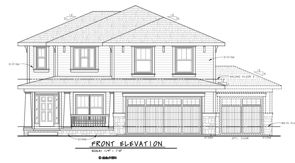 Exterior - Front Elevation 5 for Craftsman House Plan #20-2453 - 4 bed, 2.5 bath