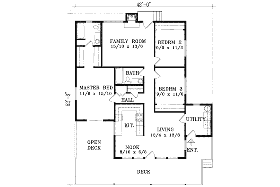 Floor Plan - Main Floor for Country House Plan #1-1243 - 3 bed, 2 bath