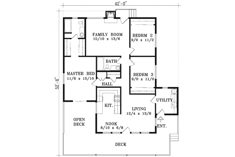 House Blueprint - Floor Plan - Main Floor for Country House Plan #1-1243 - 3 bed, 2 bath