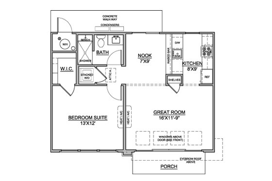 Floor Plan - Main Floor for Adobe / Southwestern House Plan #1073-48 - 1 bed, 1 bath