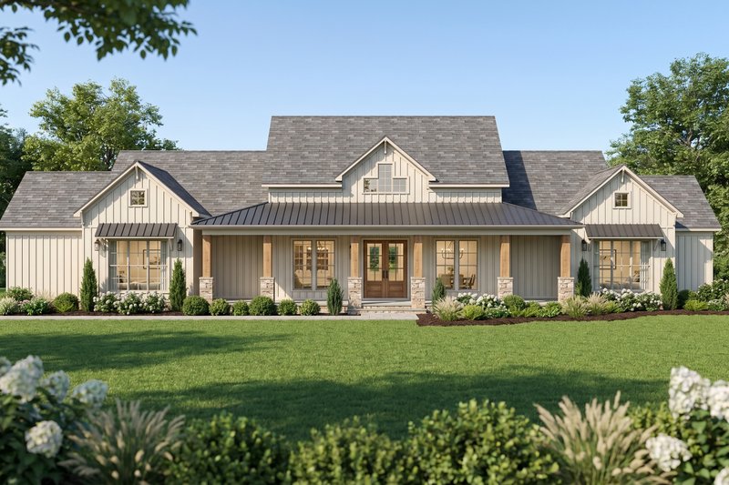 Architectural House Design - Exterior - Front Elevation 2 for Farmhouse House Plan #923-500 - 4 bed, 3.5 bath