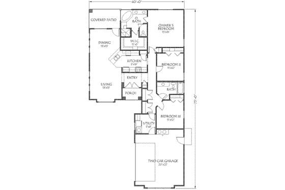 Floor Plan - Main Floor for Adobe / Southwestern House Plan #24-240 - 3 bed, 2 bath