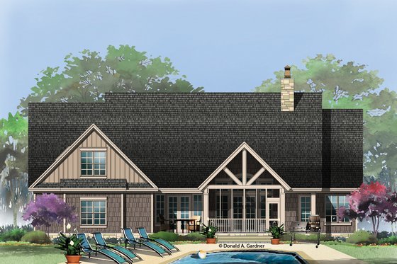 Exterior - Rear Elevation 1 for Craftsman House Plan #929-14 - 3 bed, 2 bath