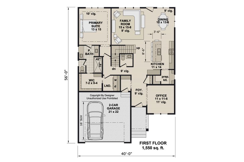 House Blueprint - Floor Plan - Main Floor for Craftsman House Plan #51-1540 - 3 bed, 2.5 bath