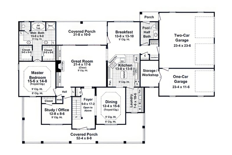 Architectural House Design - Floor Plan - Main Floor for Farmhouse House Plan #21-632 - 4 bed, 3.5 bath