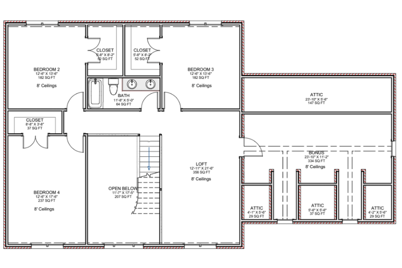 House Design - Floor Plan - Upper Floor for Country House Plan #1116-35 - 4 bed, 2.5 bath