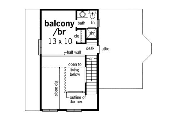 Floor Plan - Upper Floor for European House Plan #45-104 - 2 bed, 2 bath