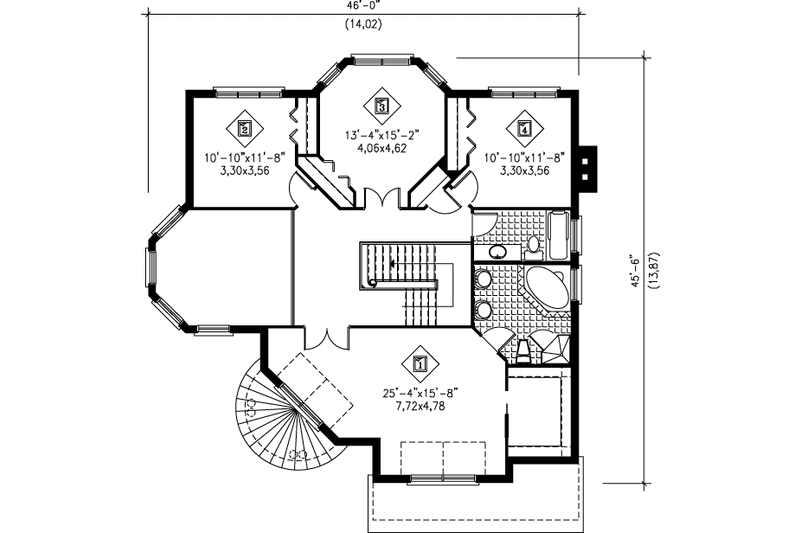 House Plan Design - Floor Plan - Upper Floor for European House Plan #25-281 - 4 bed, 2.5 bath