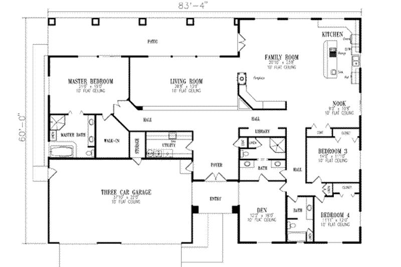 House Plan Design - Floor Plan - Main Floor for Adobe / Southwestern House Plan #1-825 - 3 bed, 3 bath