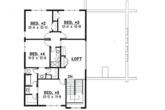 Floor Plan - Upper Floor for Traditional House Plan #67-420 - 5 bed, 3.5 bath