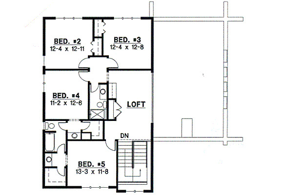 Floor Plan - Upper Floor for Traditional House Plan #67-420 - 5 bed, 3.5 bath