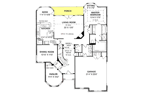 Floor Plan - Main Floor for Traditional House Plan #20-188 - 4 bed, 3.5 bath