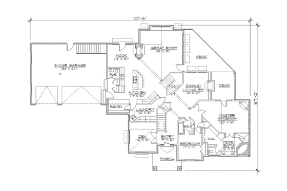 Floor Plan - Main Floor for Traditional House Plan #5-225 - 5 bed, 5.5 bath