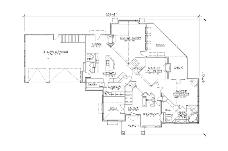 Architectural House Design - Floor Plan - Main Floor for Traditional House Plan #5-225 - 5 bed, 5.5 bath