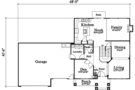 Floor Plan - Main Floor for Traditional House Plan #78-192 - 3 bed, 2.5 bath