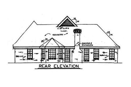 Exterior - Rear Elevation for European House Plan #34-108 - 3 bed, 2 bath