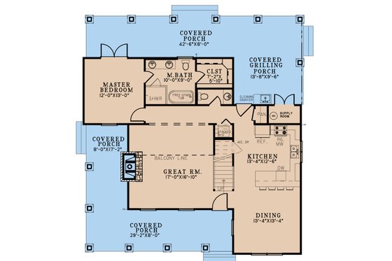 Floor Plan - Main Floor for Country House Plan #923-309 - 2 bed, 2.5 bath