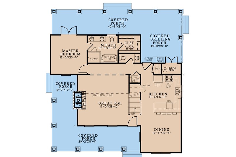 Architectural House Design - Floor Plan - Main Floor for Country House Plan #923-309 - 2 bed, 2.5 bath