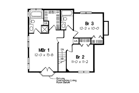 Floor Plan - Upper Floor for Traditional House Plan #312-330 - 3 bed, 2.5 bath