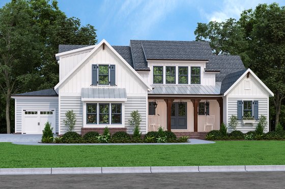 Exterior - Front Elevation for Farmhouse House Plan #927-1009 - 4 bed, 3 bath