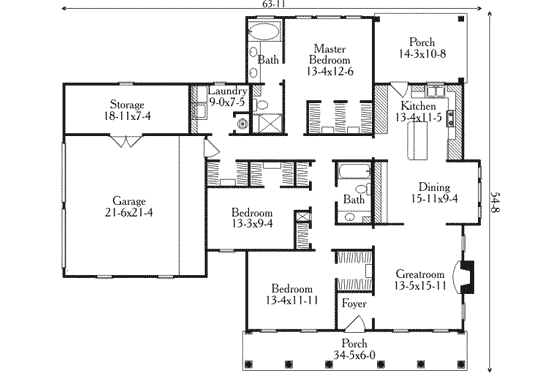 Floor Plan - Main Floor for Southern House Plan #406-287 - 3 bed, 2 bath