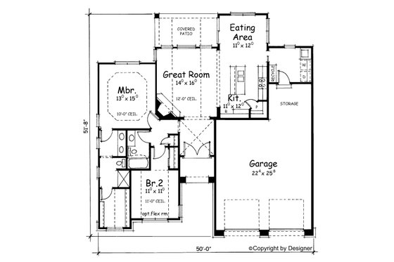 Floor Plan - Main Floor for Traditional House Plan #20-1394 - 2 bed, 2 bath