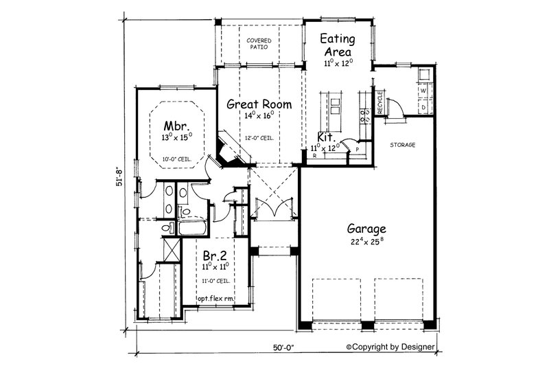 Architectural House Design - Floor Plan - Main Floor for Traditional House Plan #20-1394 - 2 bed, 2 bath
