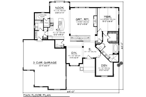 Floor Plan - Main Floor for Traditional House Plan #70-1107 - 4 bed, 3.5 bath