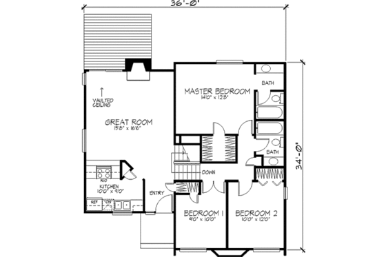 Floor Plan - Main Floor for Modern House Plan #320-326 - 2 bed, 2.5 bath