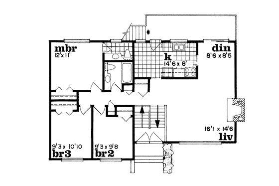 Floor Plan - Main Floor for Traditional House Plan #47-439 - 3 bed, 1 bath