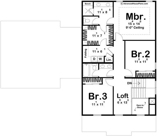 House Blueprint - Craftsman Floor Plan - Upper Floor Plan #455-636