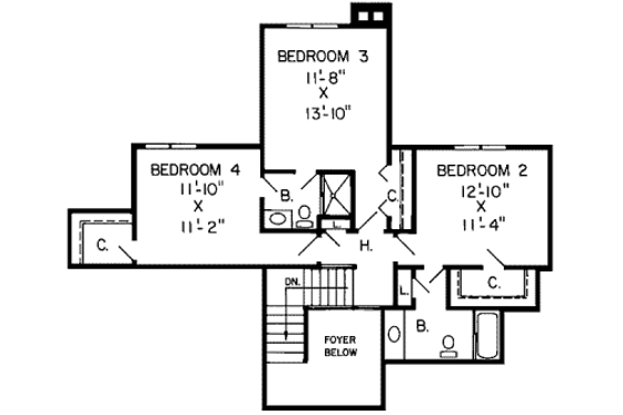 Floor Plan - Upper Floor for European House Plan #312-221 - 4 bed, 3.5 bath