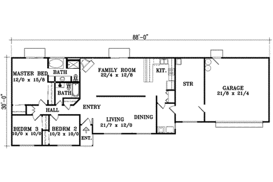 Floor Plan - Main Floor for Adobe / Southwestern House Plan #1-1279 - 3 bed, 2 bath