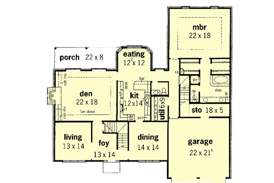Floor Plan - Main Floor for European House Plan #16-231 - 4 bed, 4.5 bath