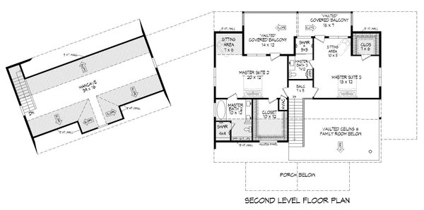 Southern Floor Plan - Upper Floor Plan #932-803