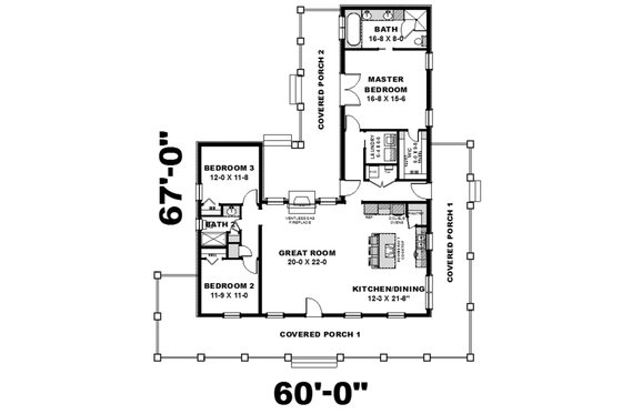 Floor Plan - Main Floor for Country House Plan #44-196 - 3 bed, 2 bath