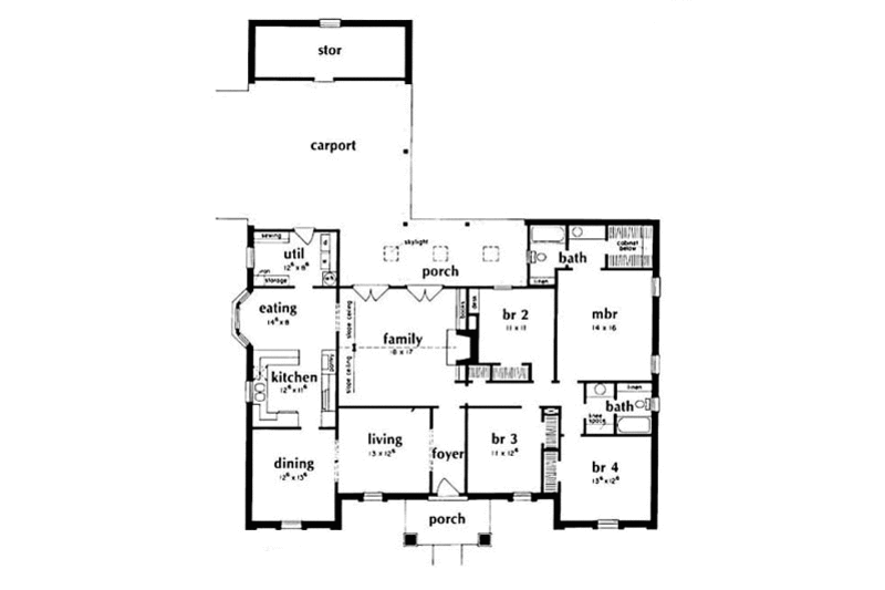 Southern Style House Plan - 4 Beds 2 Baths 2066 Sq/Ft Plan #36-180 ...