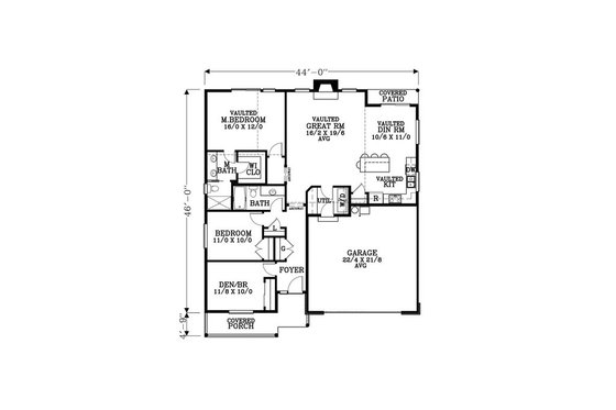 Floor Plan - Main Floor for Craftsman House Plan #53-463 - 3 bed, 2 bath
