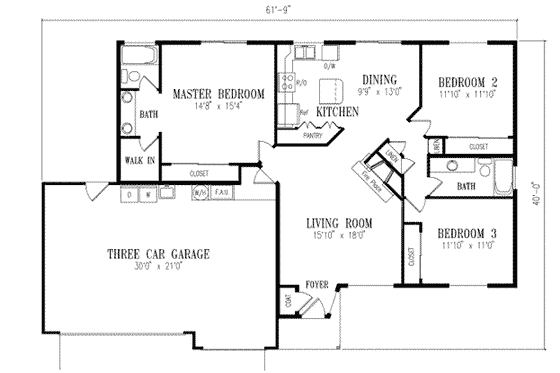Floor Plan - Main Floor for Adobe / Southwestern House Plan #1-253 - 3 bed, 2 bath