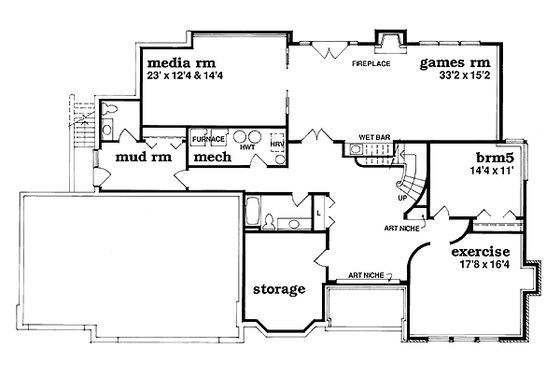 Floor Plan - Lower Floor for European House Plan #47-340 - 4 bed, 3.5 bath