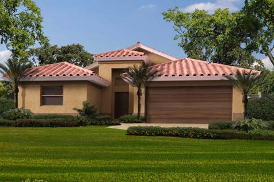 Exterior - Front Elevation for Mediterranean House Plan #420-253 - 3 bed, 2 bath