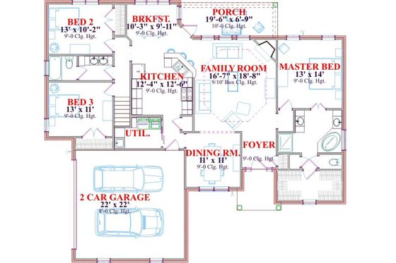 Floor Plan - Main Floor for Traditional House Plan #63-171 - 3 bed, 2 bath