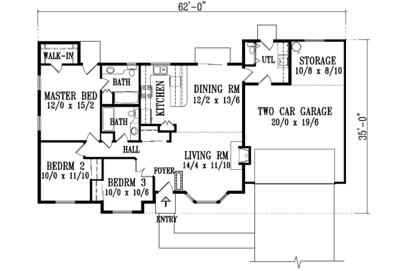 Architectural House Design - Floor Plan - Main Floor for Adobe / Southwestern House Plan #1-1077 - 3 bed, 2 bath