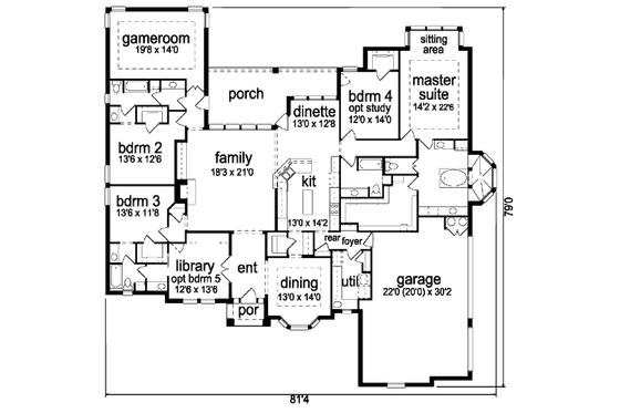 Floor Plan - Main Floor for European House Plan #84-416 - 4 bed, 4 bath